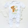 Personalised Baby Sleepsuit Cartoon Bear Letter Babygrow Sleepsuit Infant Coming Home Outfit Custom Name Romper Newbron Present