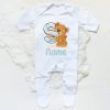 Personalised Baby Sleepsuit Cartoon Bear Letter Babygrow Sleepsuit Infant Coming Home Outfit Custom Name Romper Newbron Present