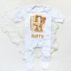 Personalised Baby Sleepsuit Cartoon Bear Letter Babygrow Sleepsuit Infant Coming Home Outfit Custom Name Romper Newbron Present
