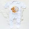 Personalised Baby Sleepsuit Cartoon Bear Letter Babygrow Sleepsuit Infant Coming Home Outfit Custom Name Romper Newbron Present