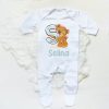 Personalised Baby Sleepsuit Cartoon Bear Letter Babygrow Sleepsuit Infant Coming Home Outfit Custom Name Romper Newbron Present