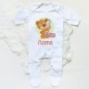 Personalised Baby Sleepsuit Cartoon Bear Letter Babygrow Sleepsuit Infant Coming Home Outfit Custom Name Romper Newbron Present