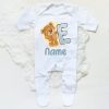Personalised Baby Sleepsuit Cartoon Bear Letter Babygrow Sleepsuit Infant Coming Home Outfit Custom Name Romper Newbron Present