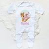 Personalised Baby Sleepsuit Cartoon Bear Letter Babygrow Sleepsuit Infant Coming Home Outfit Custom Name Romper Newbron Present