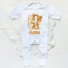 Personalised Baby Sleepsuit Cartoon Bear Letter Babygrow Sleepsuit Infant Coming Home Outfit Custom Name Romper Newbron Present