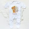 Personalised Baby Sleepsuit Cartoon Bear Letter Babygrow Sleepsuit Infant Coming Home Outfit Custom Name Romper Newbron Present