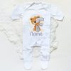 Personalised Baby Sleepsuit Cartoon Bear Letter Babygrow Sleepsuit Infant Coming Home Outfit Custom Name Romper Newbron Present