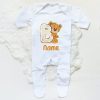 Personalised Baby Sleepsuit Cartoon Bear Letter Babygrow Sleepsuit Infant Coming Home Outfit Custom Name Romper Newbron Present