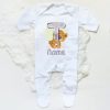 Personalised Baby Sleepsuit Cartoon Bear Letter Babygrow Sleepsuit Infant Coming Home Outfit Custom Name Romper Newbron Present
