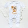 Personalised Baby Sleepsuit Cartoon Bear Letter Babygrow Sleepsuit Infant Coming Home Outfit Custom Name Romper Newbron Present