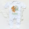 Personalised Baby Sleepsuit Cartoon Bear Letter Babygrow Sleepsuit Infant Coming Home Outfit Custom Name Romper Newbron Present