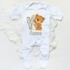 Personalised Baby Sleepsuit Cartoon Bear Letter Babygrow Sleepsuit Infant Coming Home Outfit Custom Name Romper Newbron Present