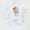 Personalised Baby Sleepsuit Cartoon Bear Letter Babygrow Sleepsuit Infant Coming Home Outfit Custom Name Romper Newbron Present