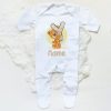 Personalised Baby Sleepsuit Cartoon Bear Letter Babygrow Sleepsuit Infant Coming Home Outfit Custom Name Romper Newbron Present