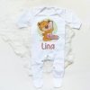 Personalised Baby Sleepsuit Cartoon Bear Letter Babygrow Sleepsuit Infant Coming Home Outfit Custom Name Romper Newbron Present