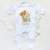 Personalised Baby Sleepsuit Cartoon Bear Letter Babygrow Sleepsuit Infant Coming Home Outfit Custom Name Romper Newbron Present