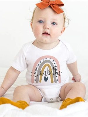 Personalized Baby Bodysuit Rainbow with Name Infant Jumpsuit Boys Girls Outfits Romper Custom Toddler Clothes Baby Shower Gift