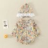 Summer Baby Girls Romper+Hat Cotton Peter Pan collar Ruffles Lace Long Sleeve Infant Newborn Jumpsuits Bebe Cute Garments 3-24M