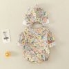 Summer Baby Girls Romper+Hat Cotton Peter Pan collar Ruffles Lace Long Sleeve Infant Newborn Jumpsuits Bebe Cute Garments 3-24M