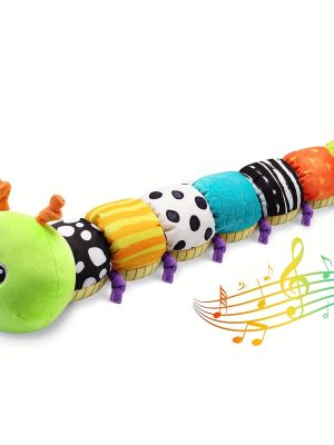 1 pc Musical Caterpillar Soft Toy for Newborn Boys and Girls - Multi-Sensory, Crinkle, Rattle, Textures - Perfect for Tummy Time