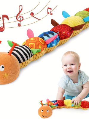 1 pc Musical Caterpillar Stuffed Toy for Infants and Toddlers - Soft Tummy Time Toy with Ruler, Bells, Rattle, and Crinkle - Educational and Interactive Plush Toy - Perfect Gift for Baby Boys and Girls