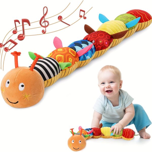 c13fa31f1be7d5a668e1d7f849327196-1.jpg 1 pc Musical Caterpillar Stuffed Toy for Infants and Toddlers - Soft Tummy Time Toy with Ruler, Bells, Rattle, and Crinkle - Educational and Interactive Plush Toy - Perfect Gift for Baby Boys and Girls