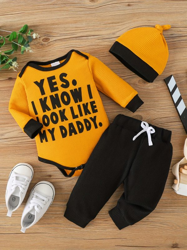 Waffle Bear Embroidery Cute Outfit Toddler Baby Boys Clothes Long Sleeve Triangle Romper +Casual Trousers + Hat Set For Fall Winter