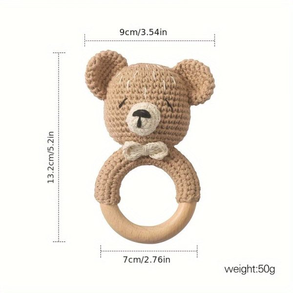 c650c62a-8aa0-11ee-babb-0a580a6810bb.jpg Baby Beech Wooden Pure Cotton Crochet Ringing Bell, Brown Bear Ring Wooden Baby Gym Montessori Toy Halloween Easter Gift