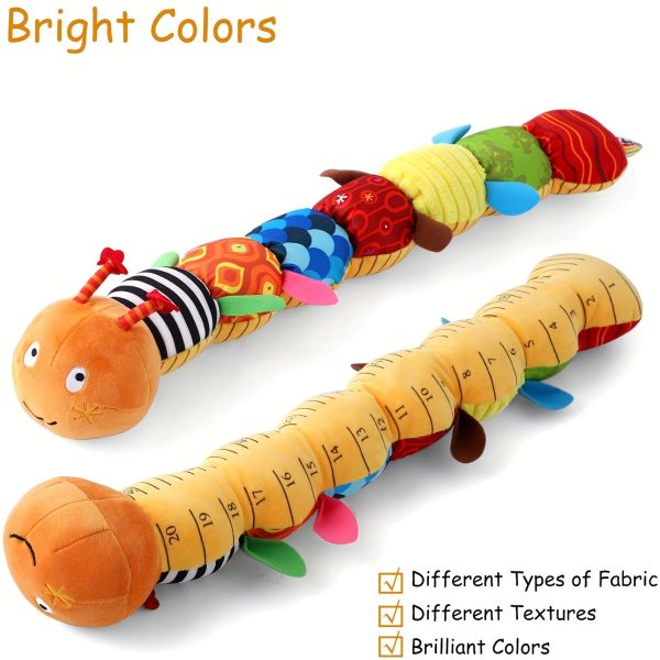 cf7e6deddc4e9a965ec47b22b44807ce.jpg 1 pc Musical Caterpillar Stuffed Toy for Infants and Toddlers - Soft Tummy Time Toy with Ruler, Bells, Rattle, and Crinkle - Educational and Interactive Plush Toy - Perfect Gift for Baby Boys and Girls