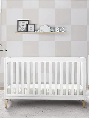 2023 New  Children Essex 4-in-1 Convertible Baby Crib, Bianca White with Natural Legs