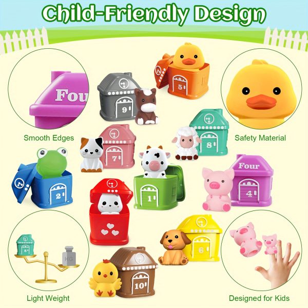 10pcs Montessori Farm Animal Learning Toys for Toddlers - Counting, Matching, Sorting, and Fine Motor Games - Perfect Christmas, Birthday, or Easter Gift for Baby Boys and Girls