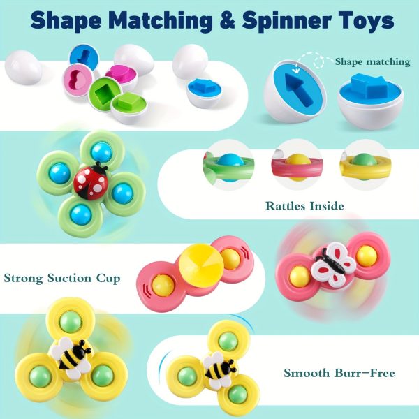 6 In 1 Baby Toys, Montessori Toy Soft Building Blocks Stacking Ring Infant Teething Toy Pull String Toy, Suction Cup Spinner Toy Eggs Color Matching Game Shape Sorter Sensory Bin