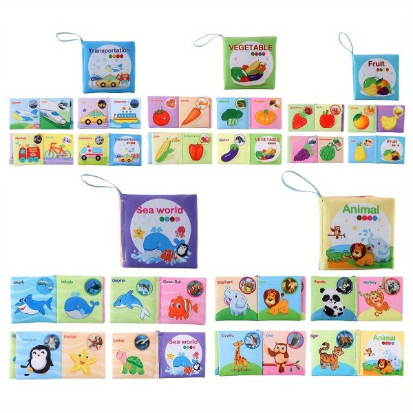 5pcs Non-Tearable Cloth Book for Early Learning and Cognitive Development with Sand Sound and Fruit Animals - Perfect Gifts for Christmas, Birthdays, Halloween, and Thanksgiving