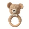 Baby Beech Wooden Pure Cotton Crochet Ringing Bell, Brown Bear Ring Wooden Baby Gym Montessori Toy Halloween Easter Gift