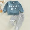 "Adorable Baby Boys ""MAMA'S BOY"" Outfit - Long Sleeve Sweatshirt and Trousers Set"
