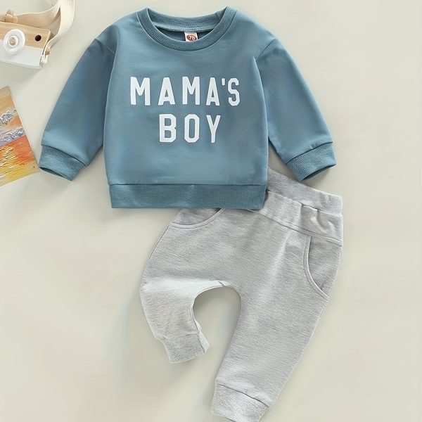 "Adorable Baby Boys ""MAMA'S BOY"" Outfit - Long Sleeve Sweatshirt and Trousers Set"