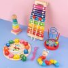 Five-in-one Baby And Toddler Early Education Toy Set, Clock Recognition Beaded Winding Beads Stacking Tower Eight-tone Xyiophone Twist Insect Montessori Early Education Activity Toy